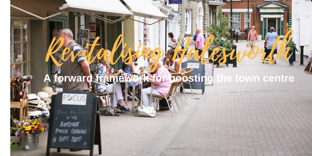 Revitalising Halesworth town centre People sat drinking walking in Halesworth town centre